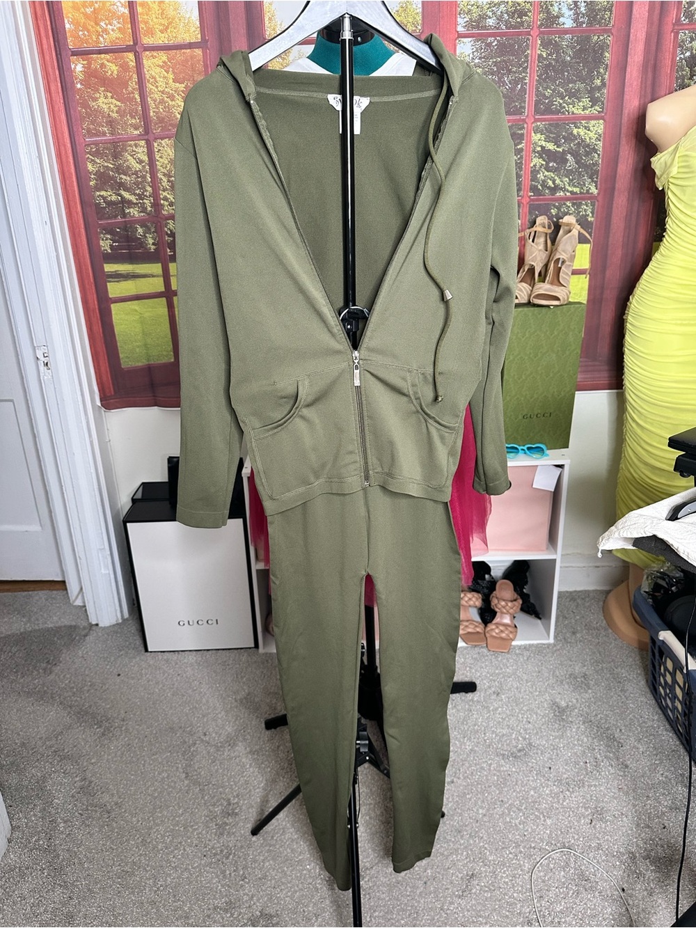 SWANK Olive Hooded Zip-Front Jumpsuit